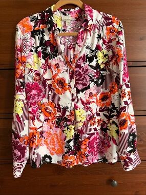 Dana Buchman Women’s Floral Button-Up Blouse - Pink Multi XL